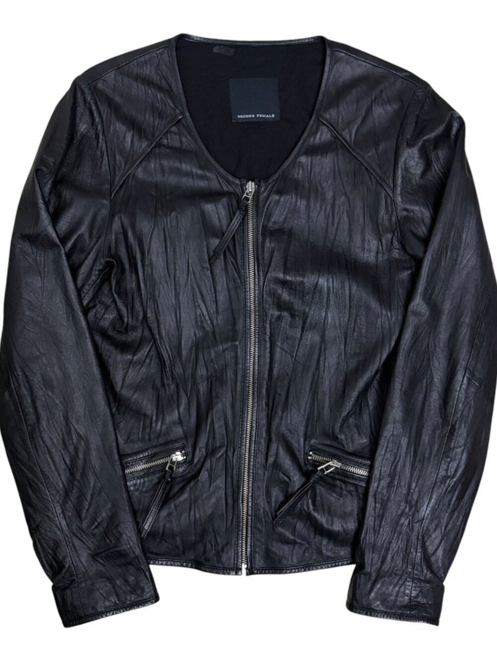 SECOND FEMALE LAMBS LEATHER Jacket Cropped Luxury Bomber Coat Womens Medium